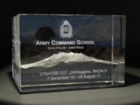 Crystal leaving gift for Army Command School, NZ Army